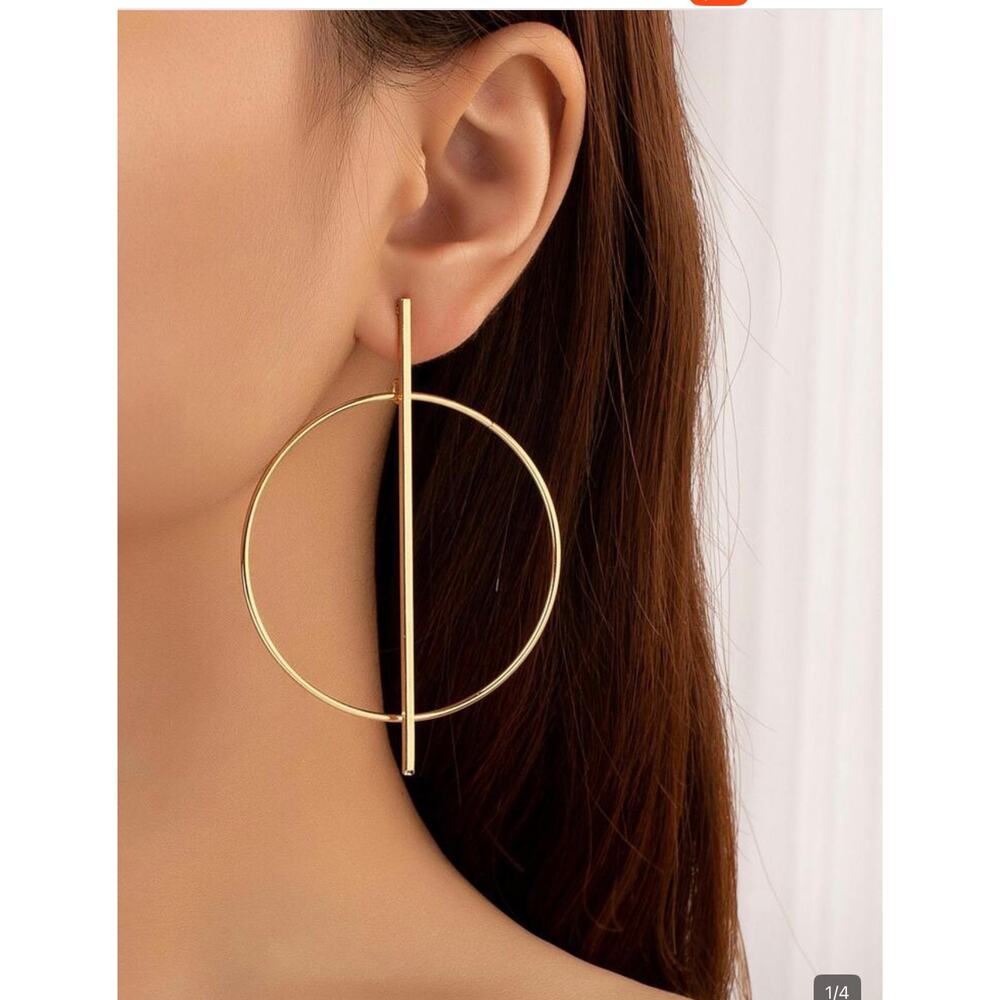Gold Geometric Hoop Statement Earrings Minimalist Circle Bar Earrings Abstract